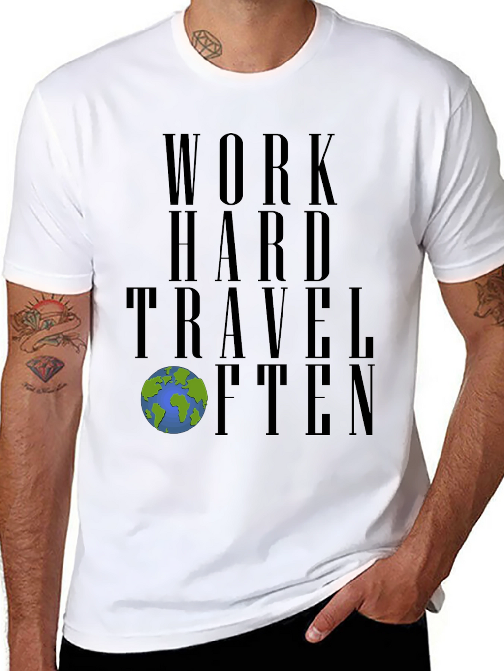 Work Hard Travel Often Black Graphic Tee