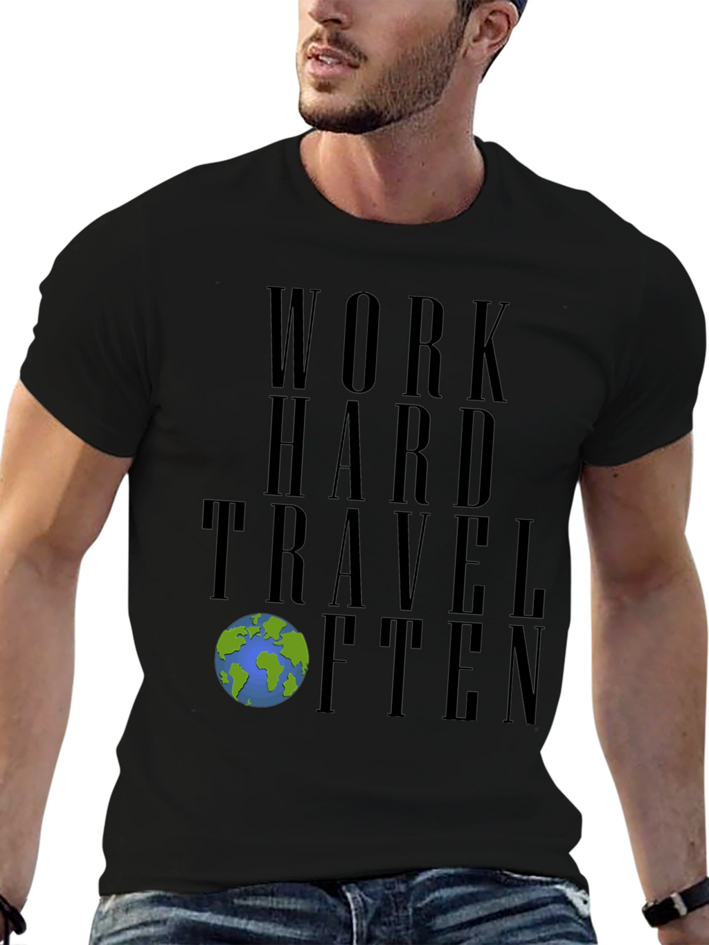 Work Hard Travel Often Black Graphic Tee