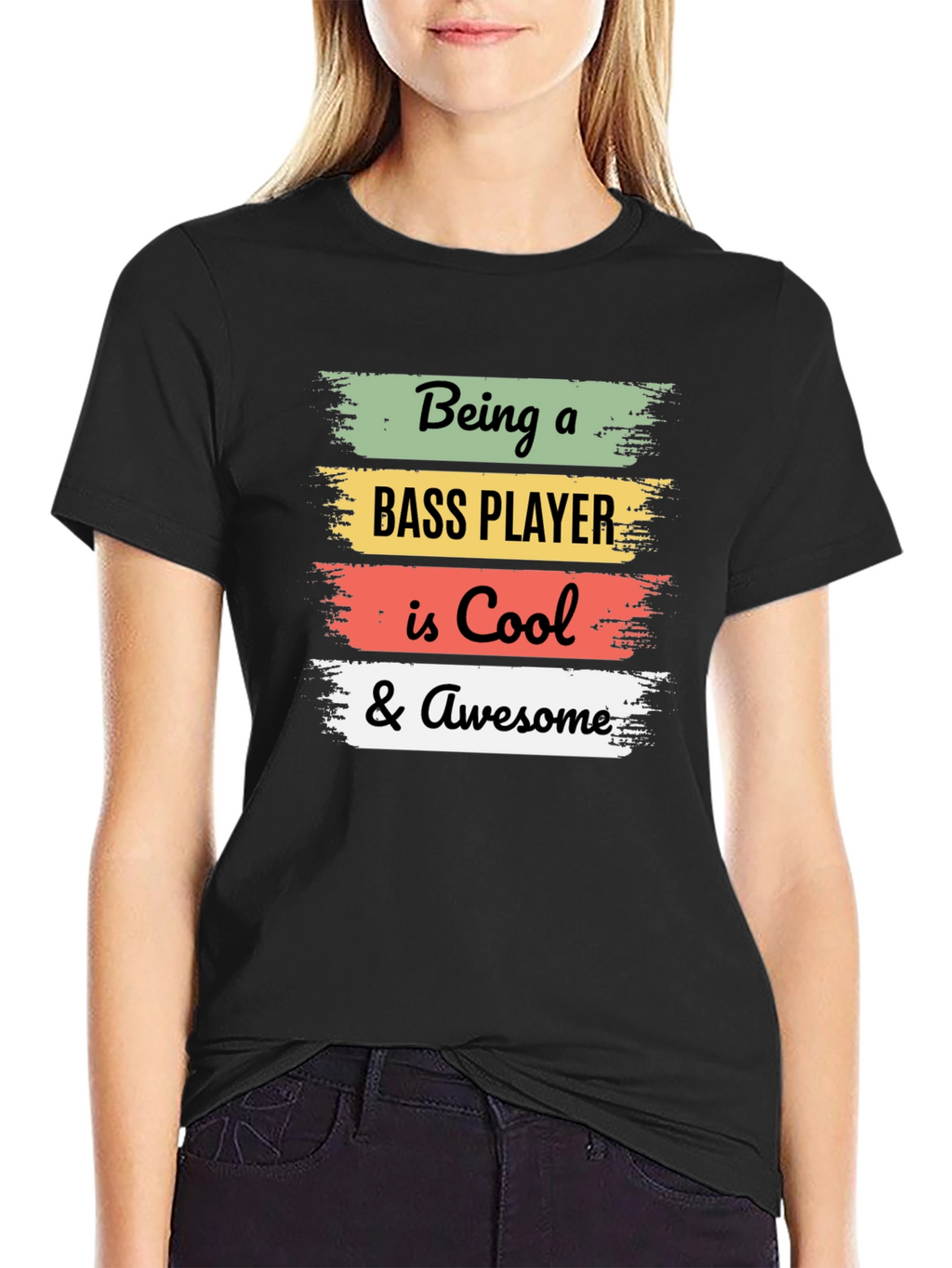 Cool Bass Player Black Graphic Tee