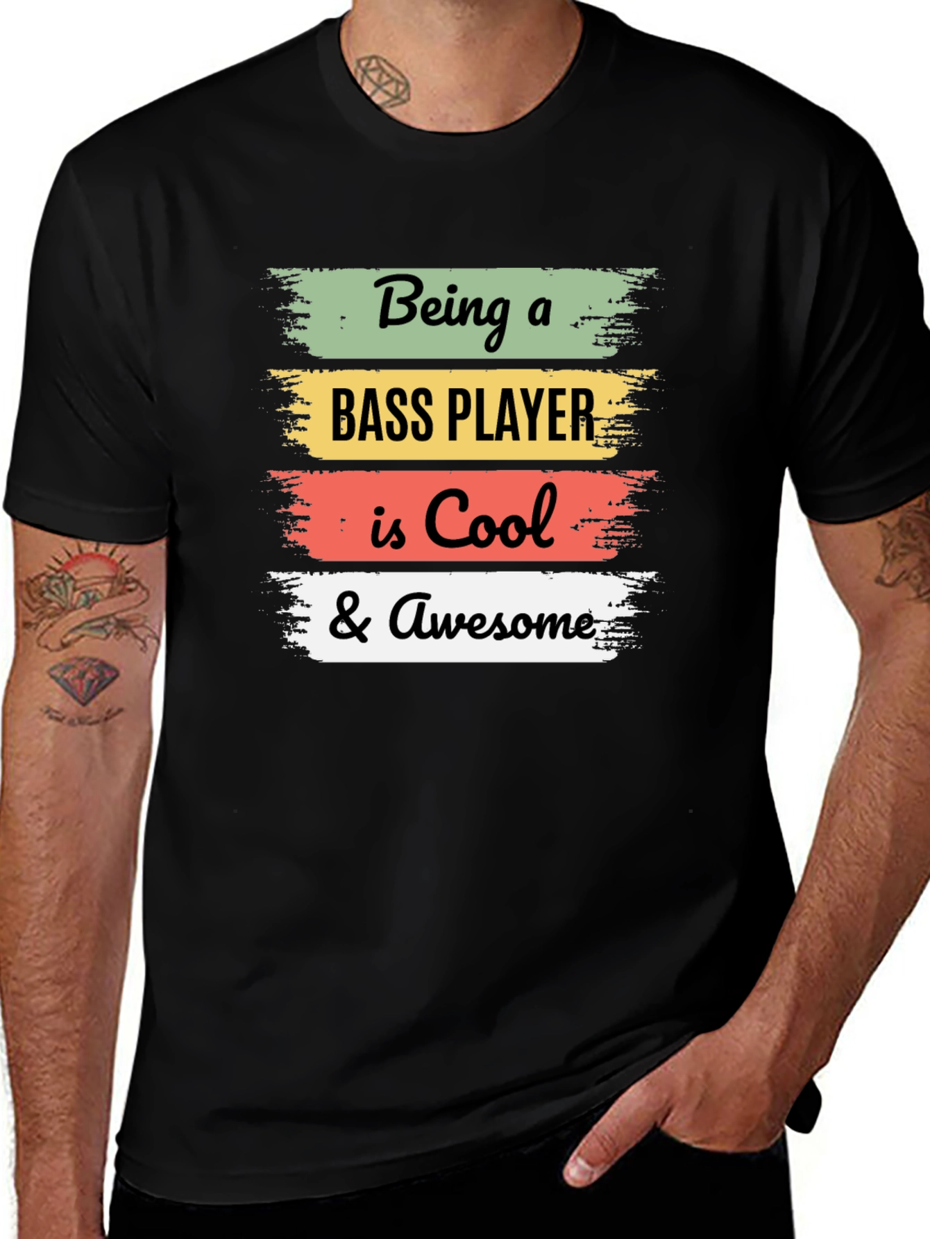 Cool Bass Player Black Graphic Tee