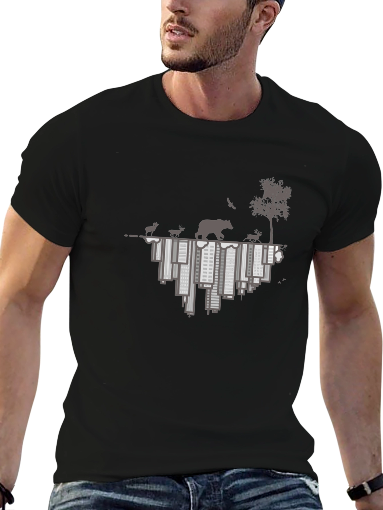 Nature Over City Black Graphic Tee