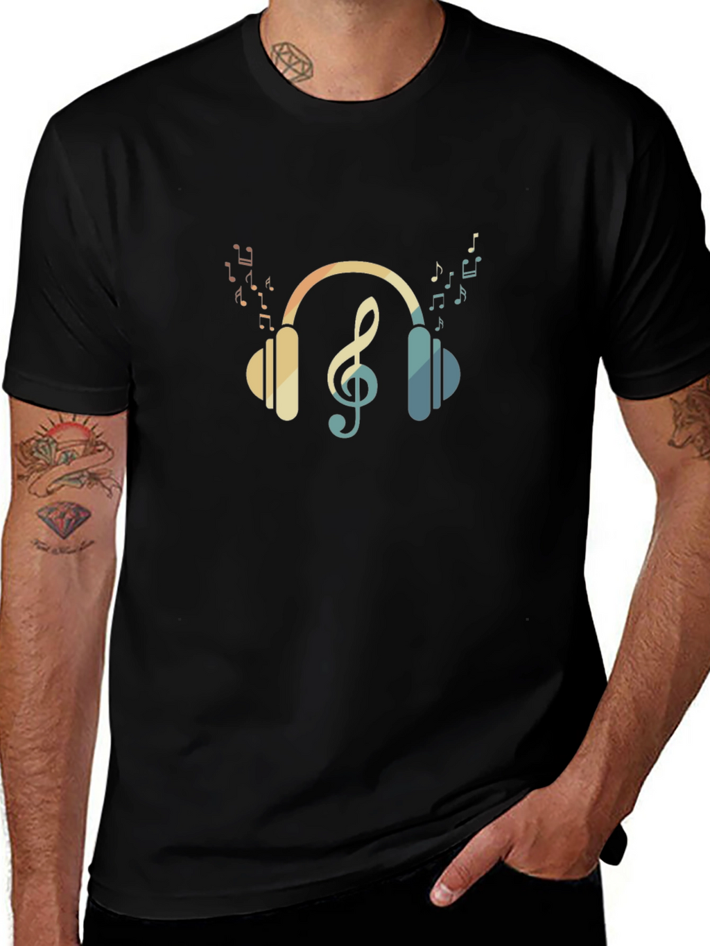 Musical Headphones T-Shirt - Black Cotton Tee