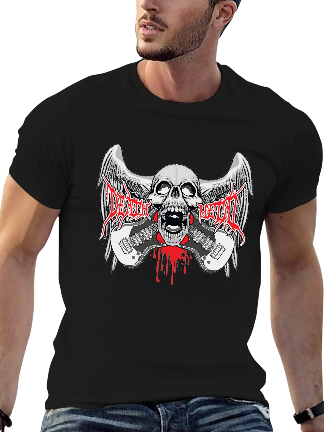 Death Metal Band Graphic Print Black T-Shirt