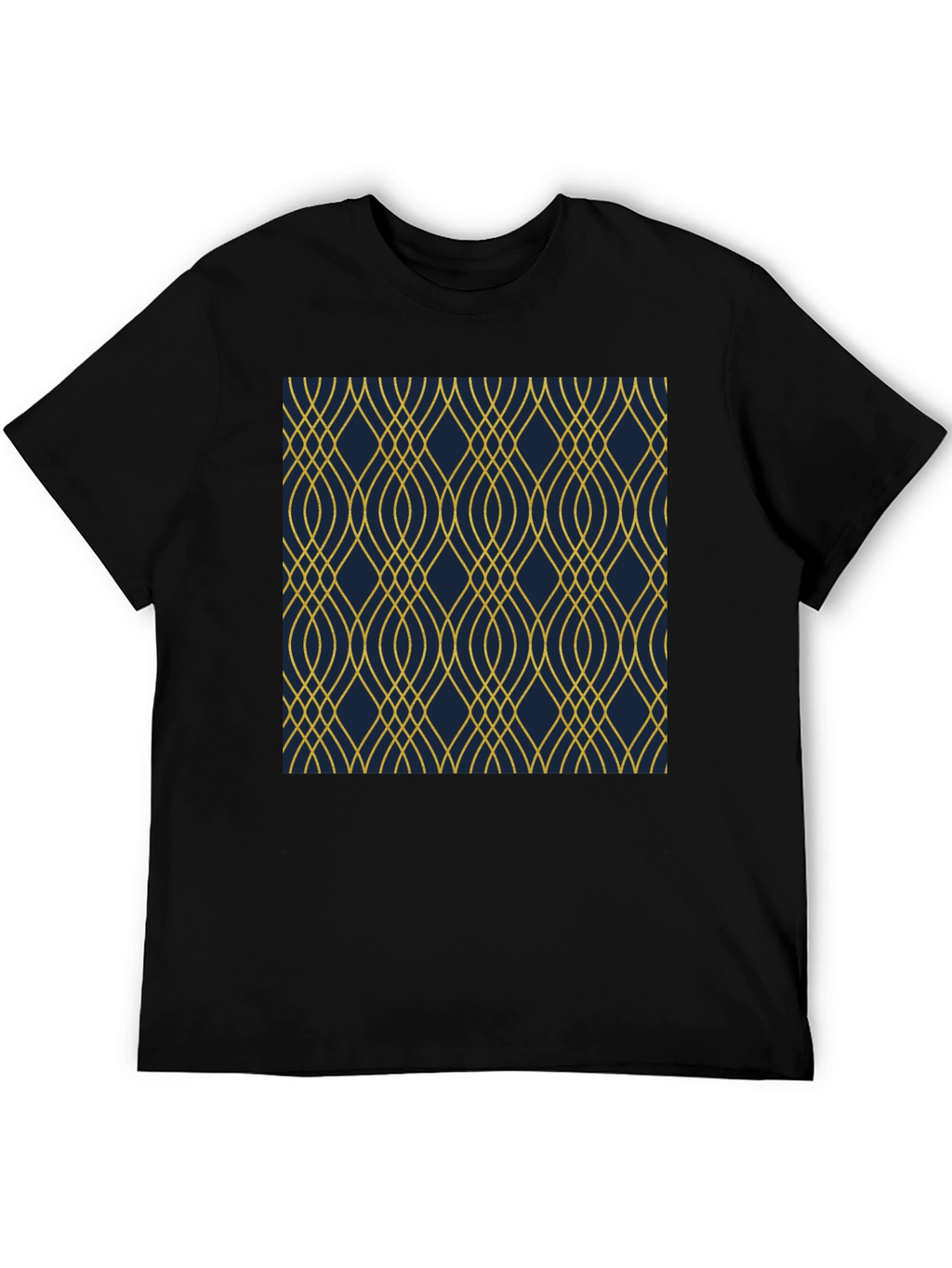 Stylish Black T-Shirt with Geometric Gold Pattern