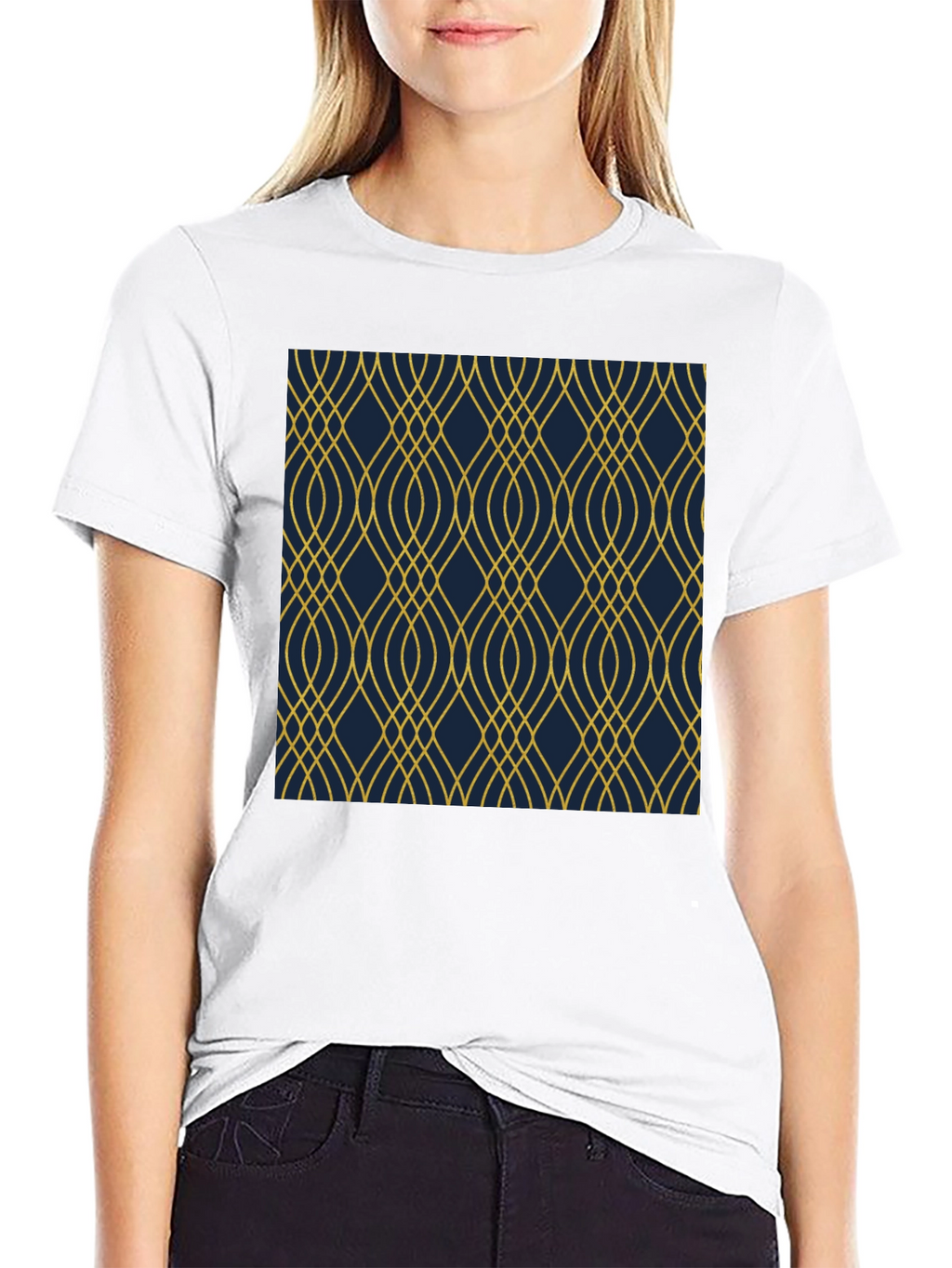 Stylish Black T-Shirt with Geometric Gold Pattern
