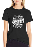 Sunset & Palm Trees Black Graphic T-Shirt