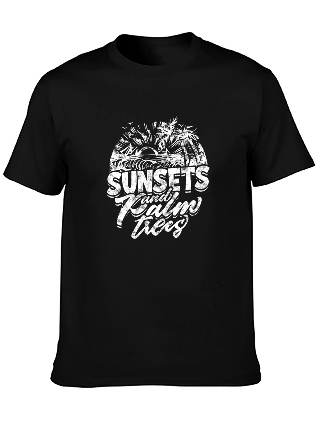 Sunset & Palm Trees Black Graphic T-Shirt