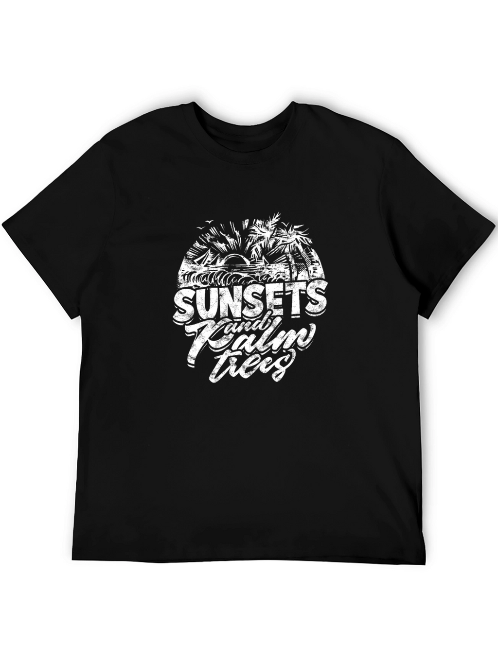 Sunset & Palm Trees Black Graphic T-Shirt
