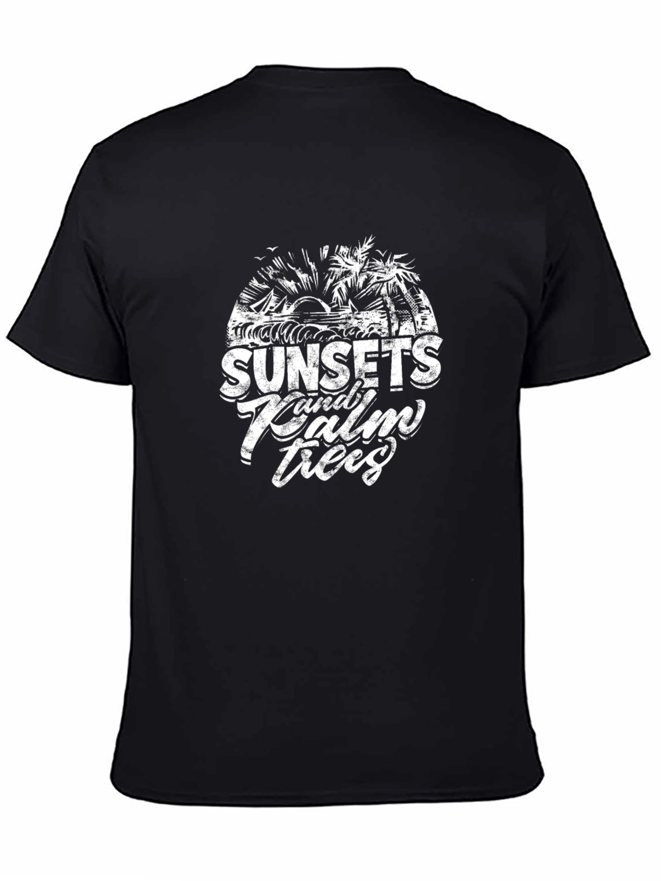 Sunset & Palm Trees Black Graphic T-Shirt