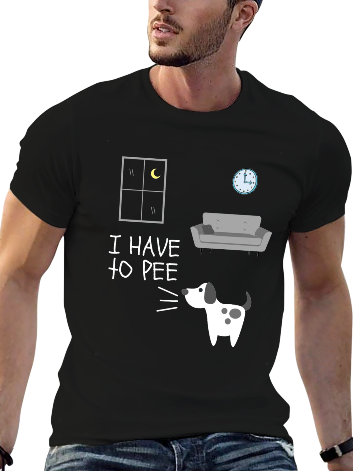 Funny I Have to Pee Dog Graphic T-Shirt