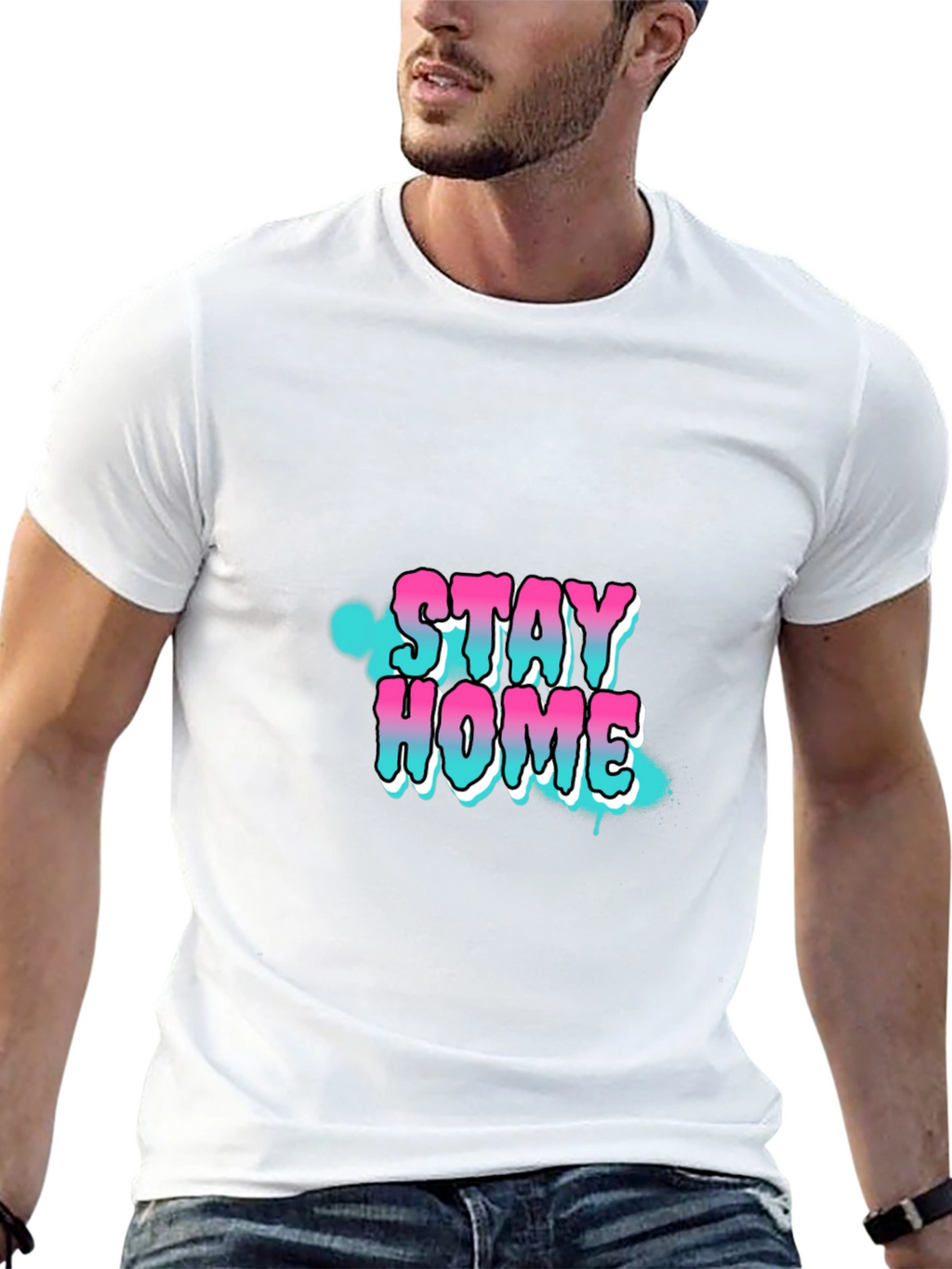 Stay Home Graphic Print Black T-Shirt
