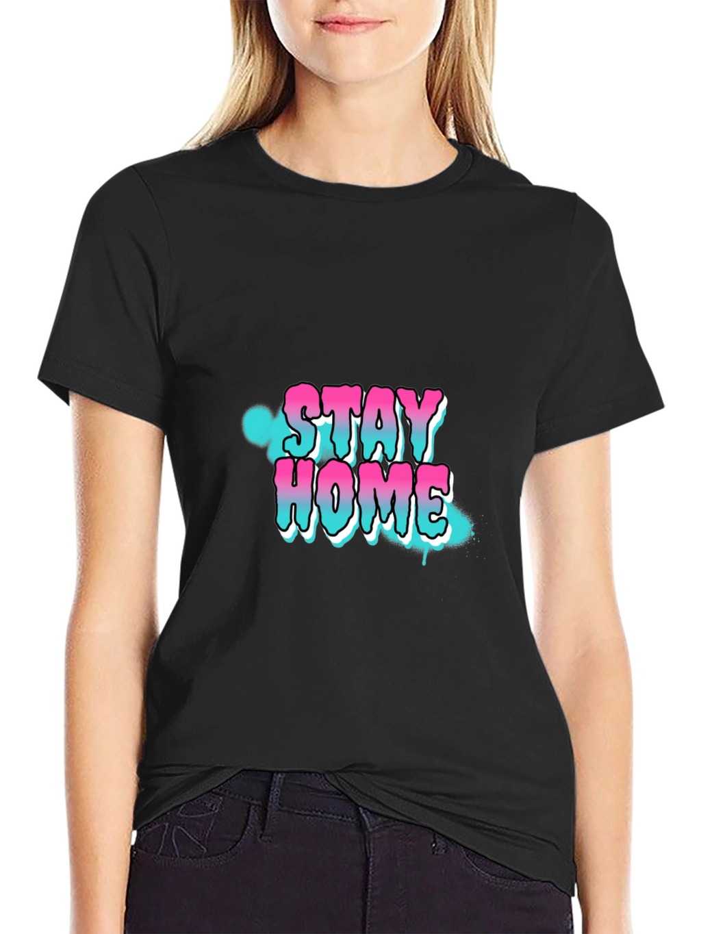 Stay Home Graphic Print Black T-Shirt