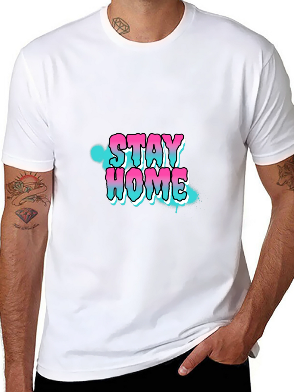 Stay Home Graphic Print Black T-Shirt