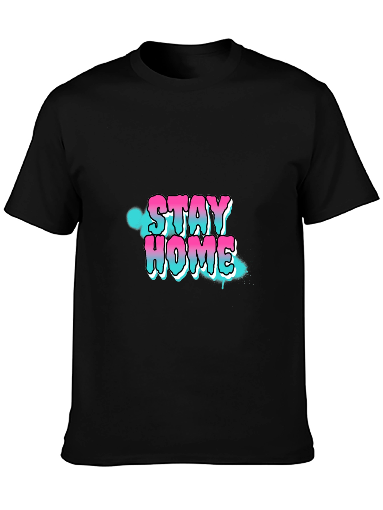 Stay Home Graphic Print Black T-Shirt