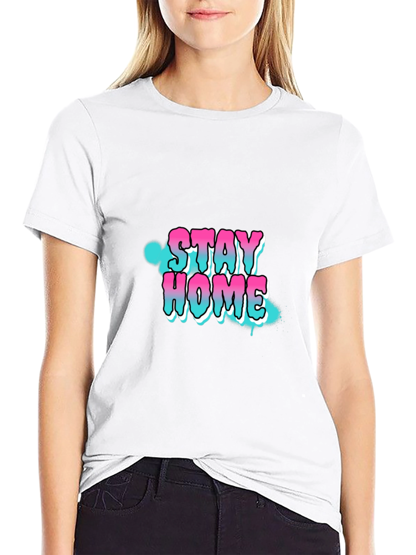 Stay Home Graphic Print Black T-Shirt