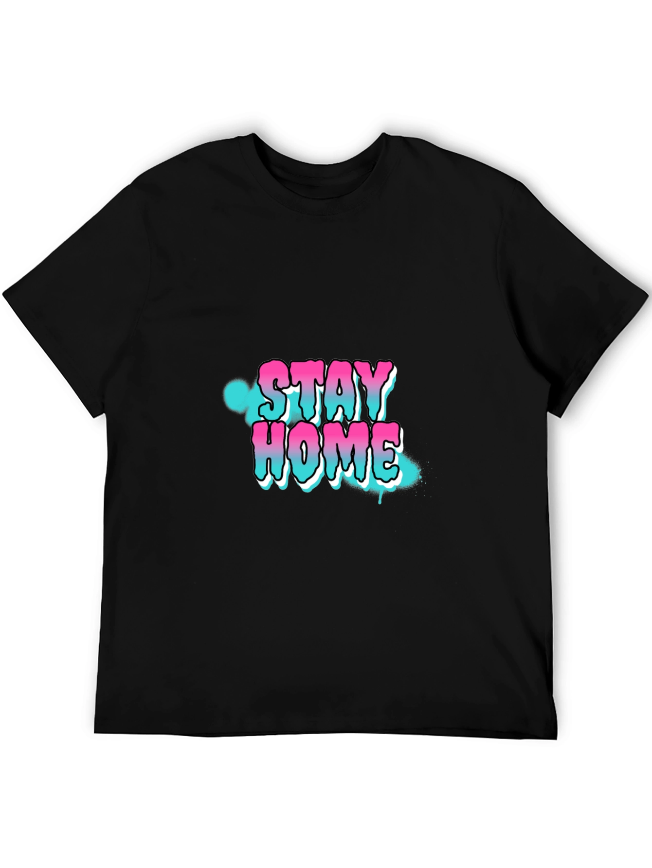 Stay Home Graphic Print Black T-Shirt