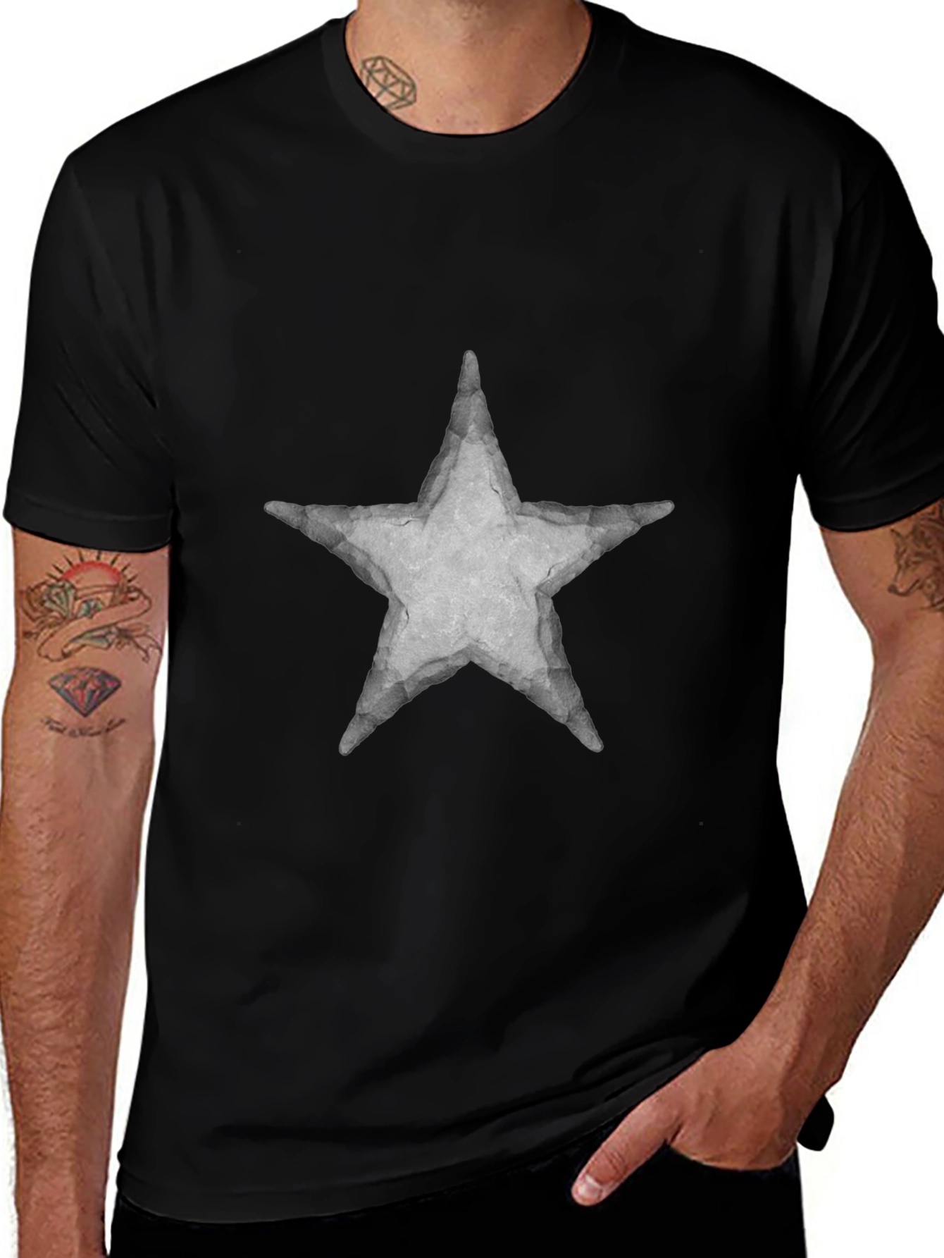 Star Graphic Print Tee - Casual Black T-Shirt