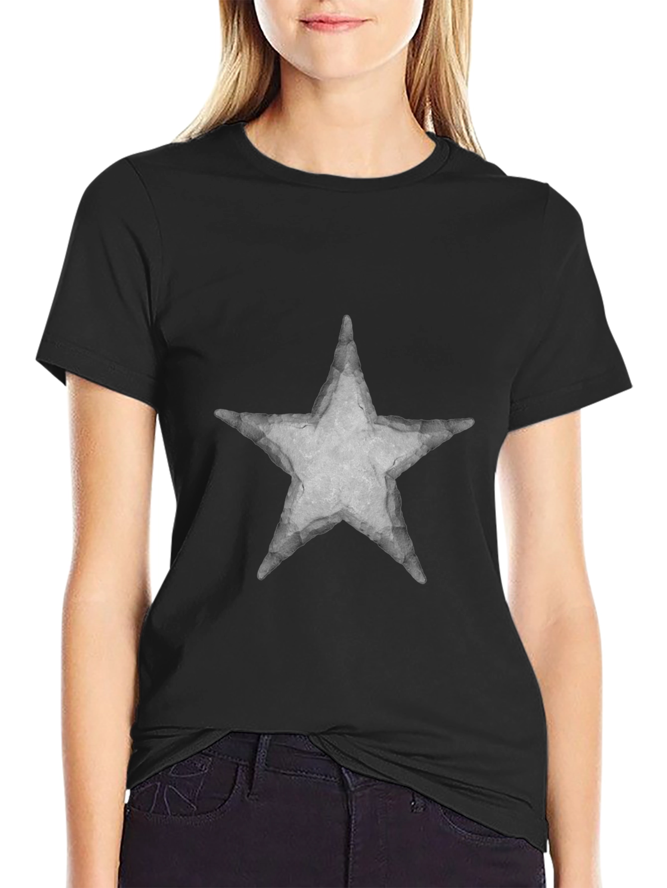 Star Graphic Print Tee - Casual Black T-Shirt