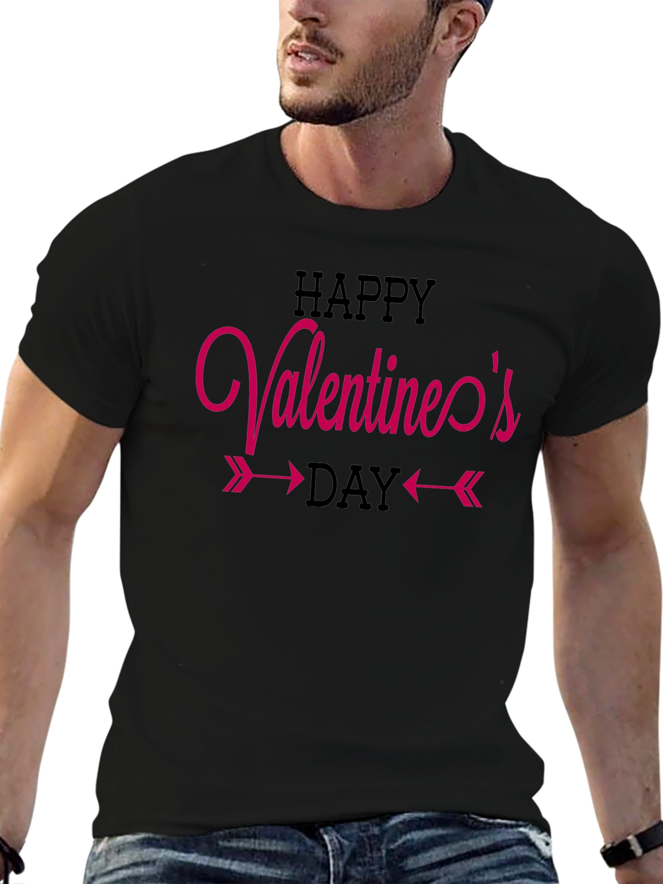 Happy Valentines Day Graphic Tee - Black