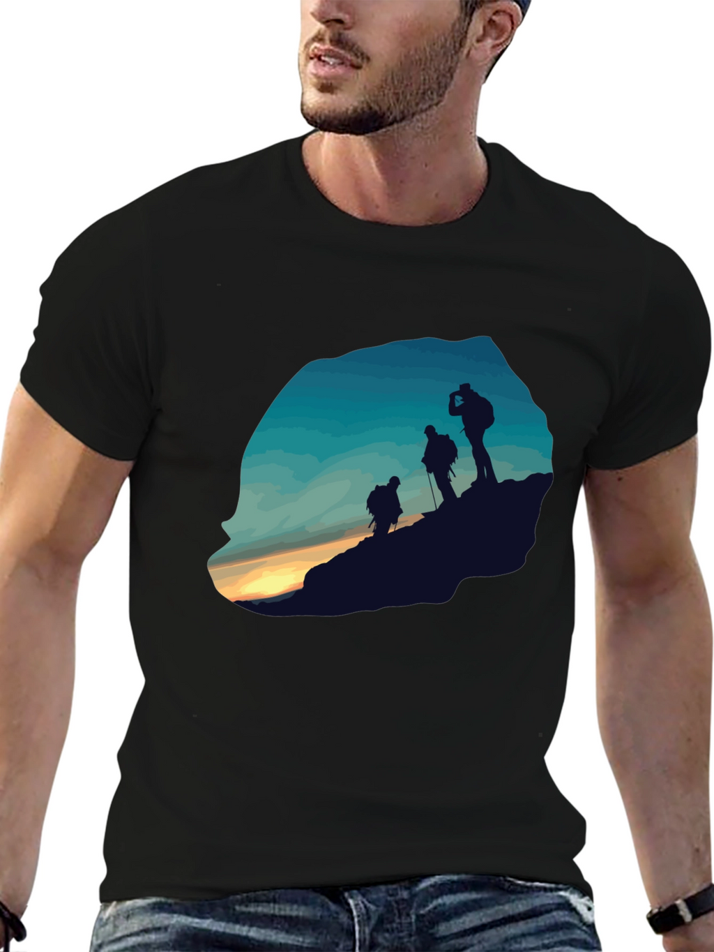 Mens Black Hiking Silhouette Graphic Tee