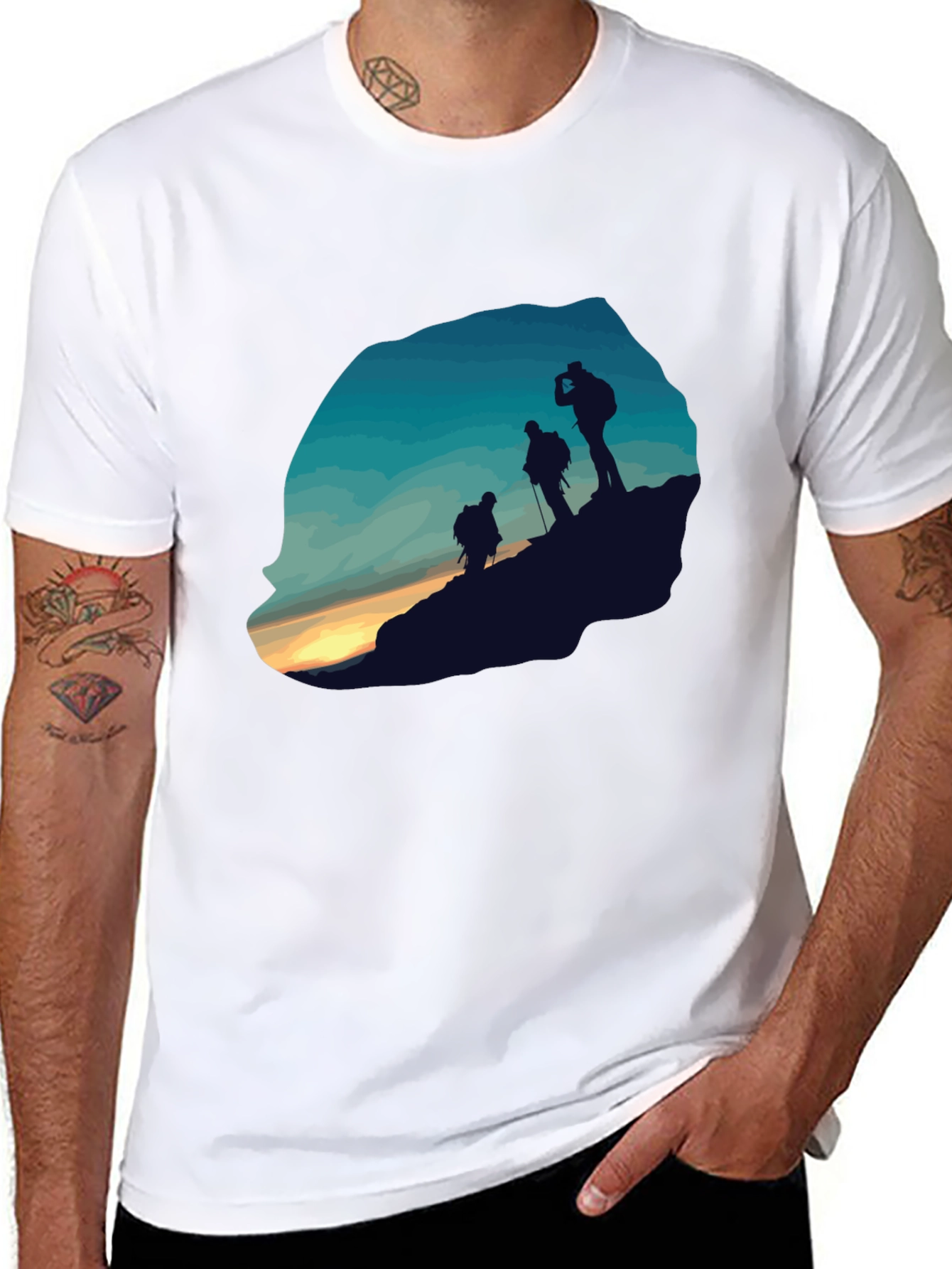Mens Black Hiking Silhouette Graphic Tee