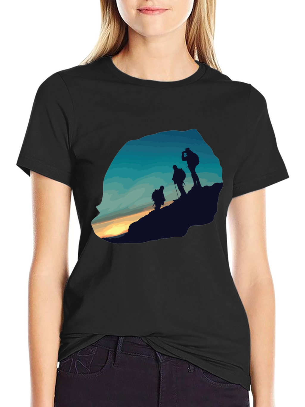 Mens Black Hiking Silhouette Graphic Tee