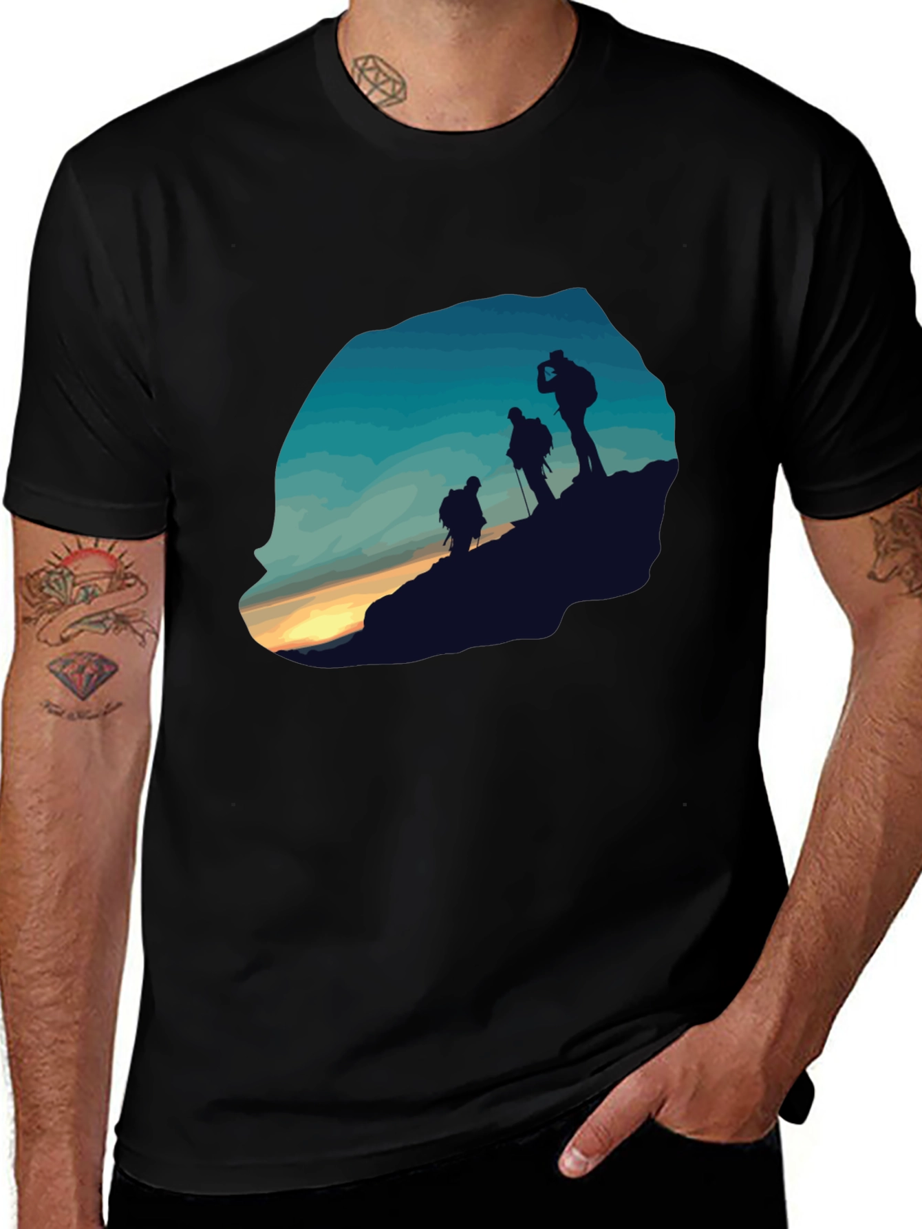 Mens Black Hiking Silhouette Graphic Tee