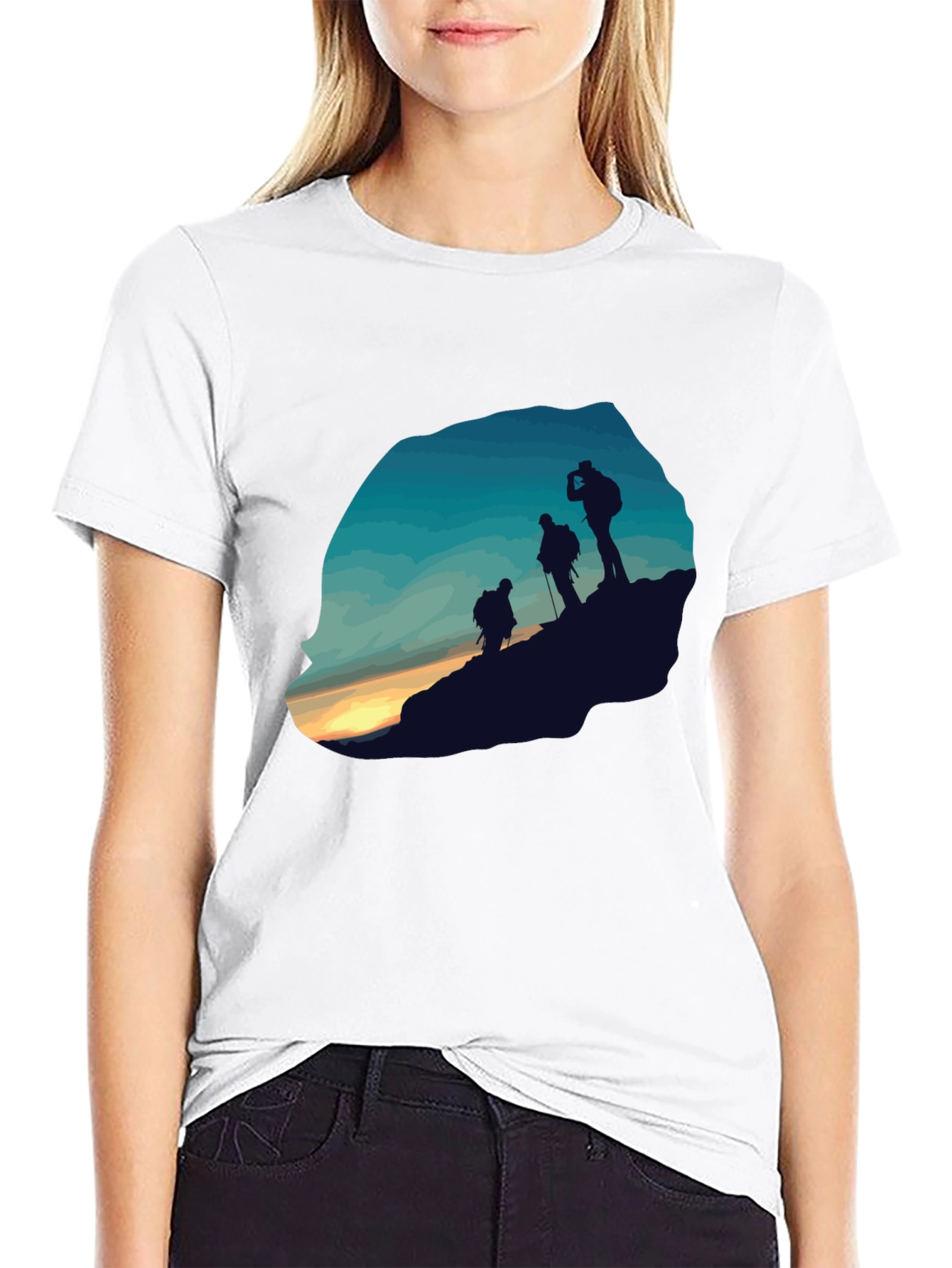 Mens Black Hiking Silhouette Graphic Tee