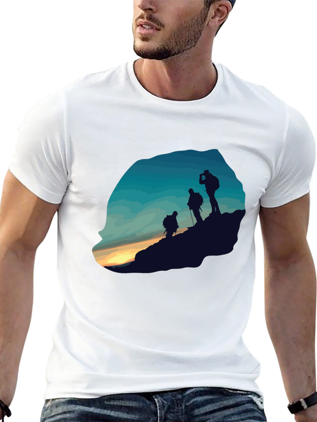 Mens Black Hiking Silhouette Graphic Tee