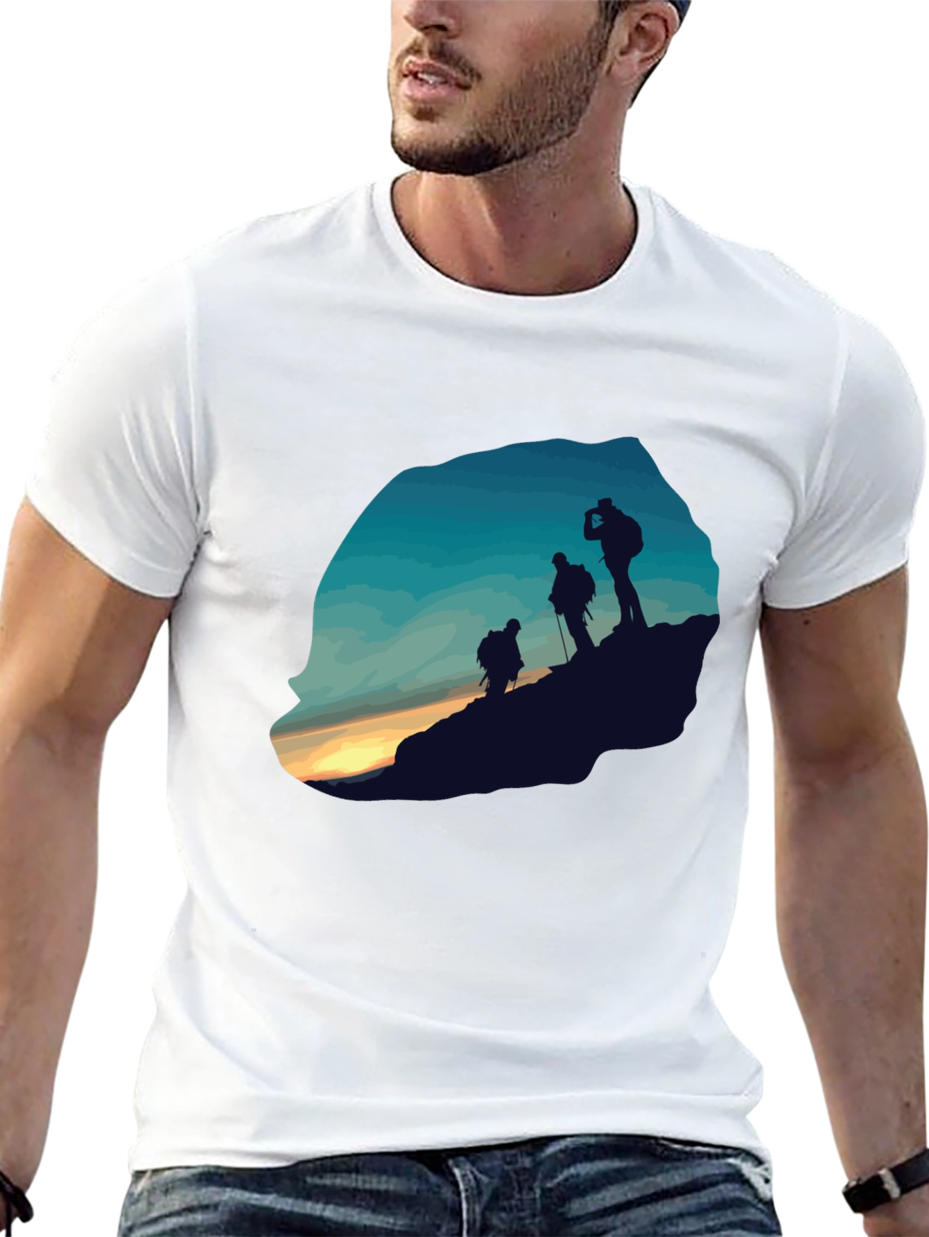 Mens Black Hiking Silhouette Graphic Tee