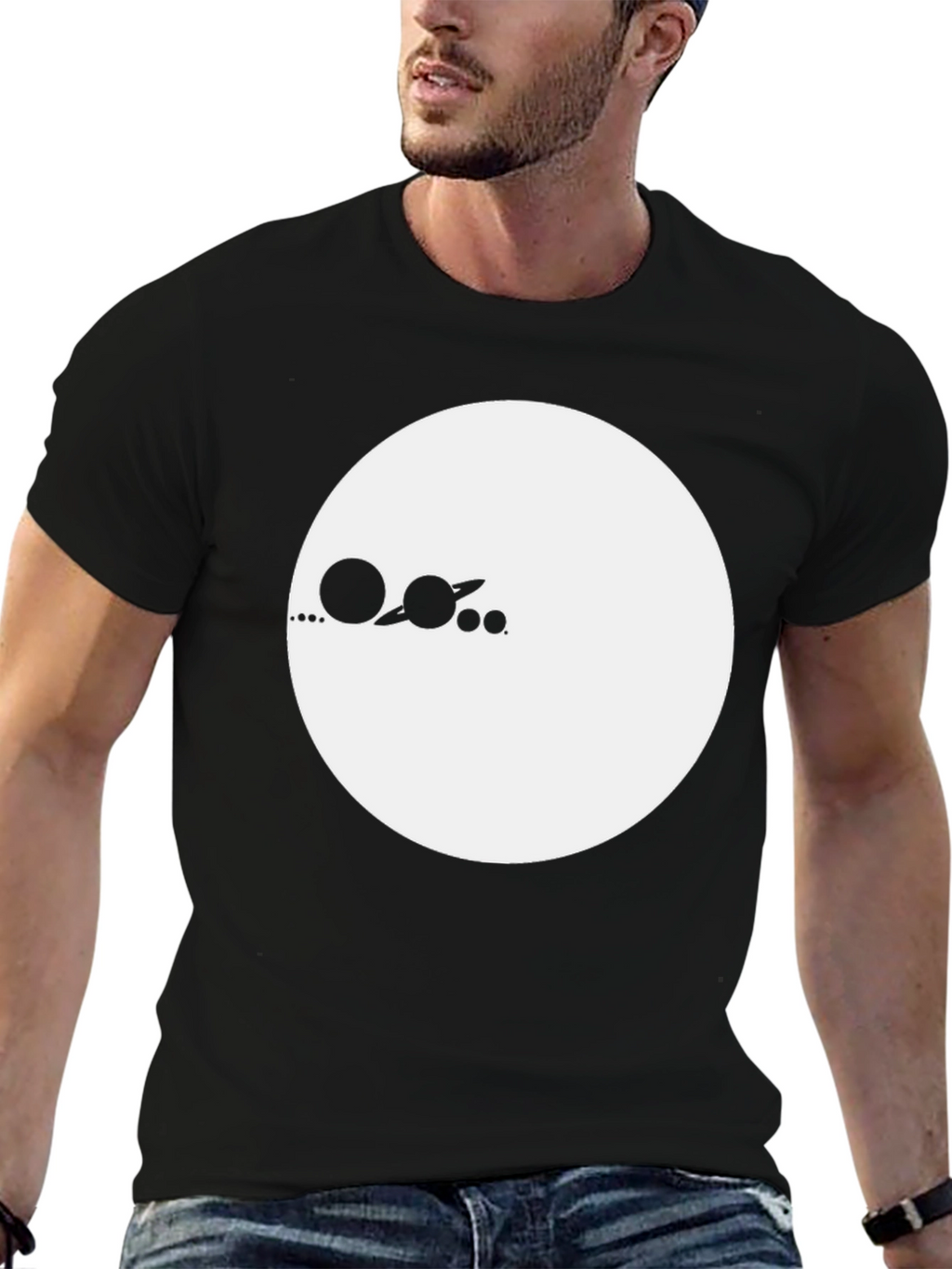 Minimalist Planets Graphic Black T-Shirt