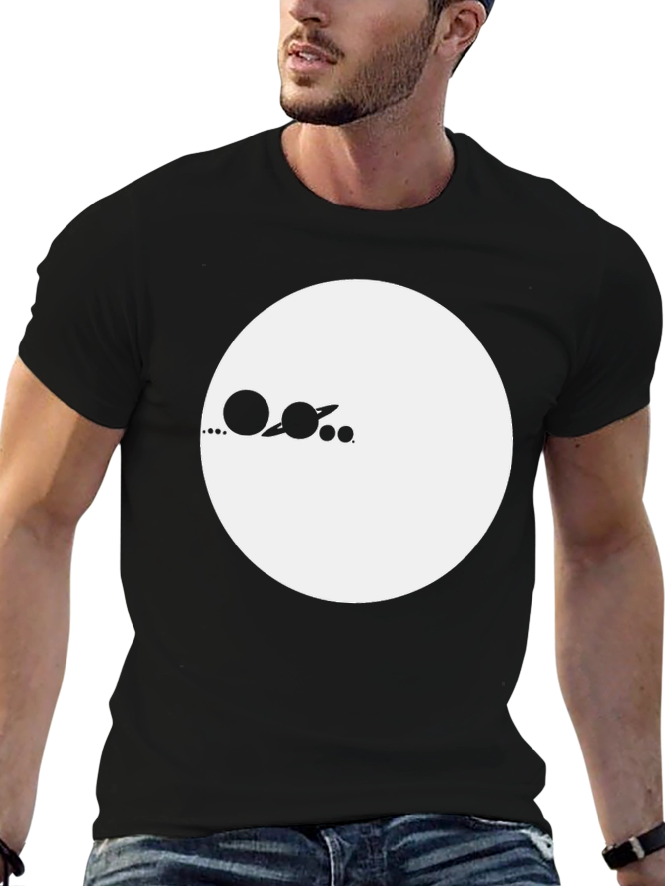 Minimalist Planets Graphic Black T-Shirt