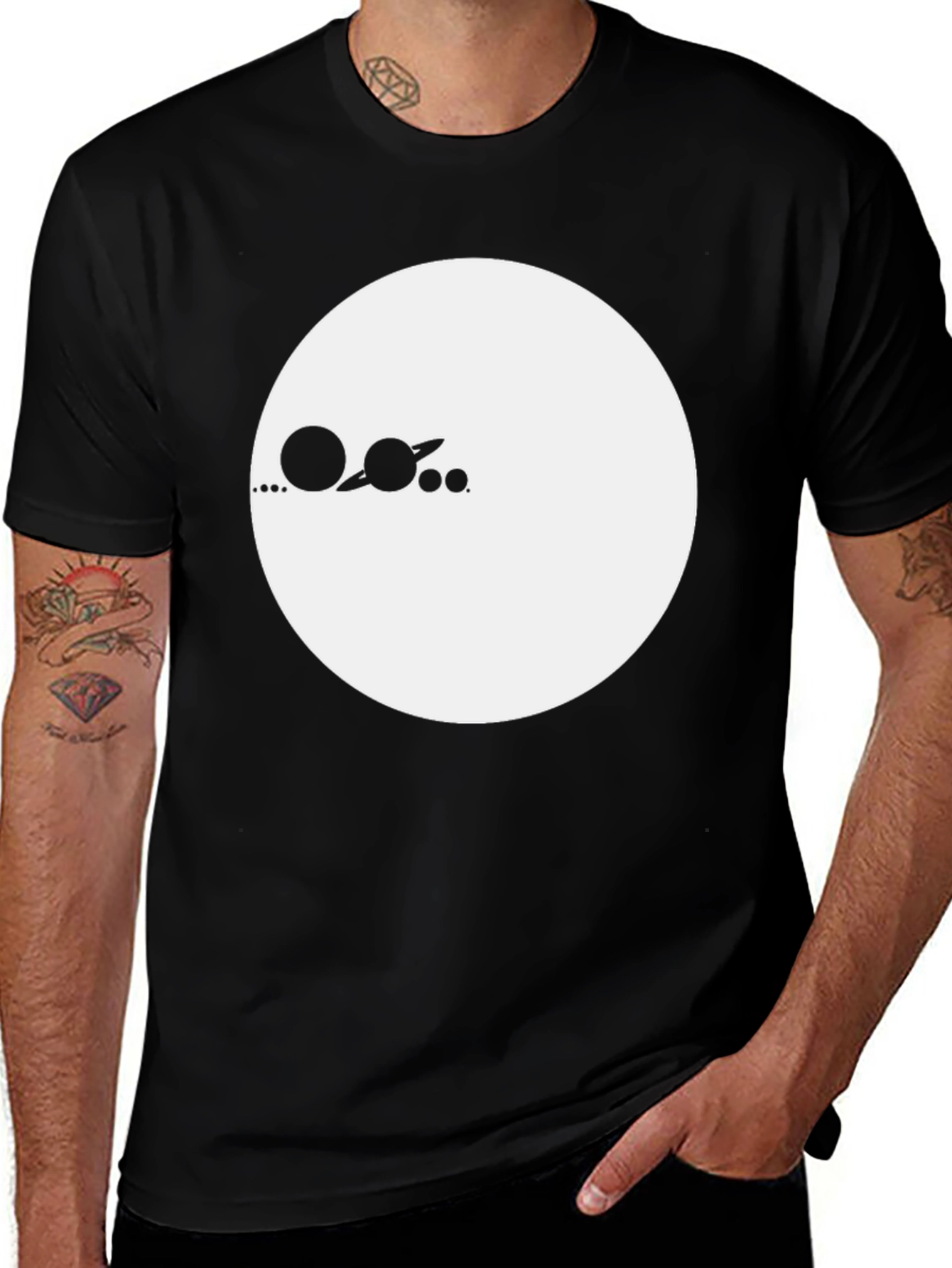 Minimalist Planets Graphic Black T-Shirt