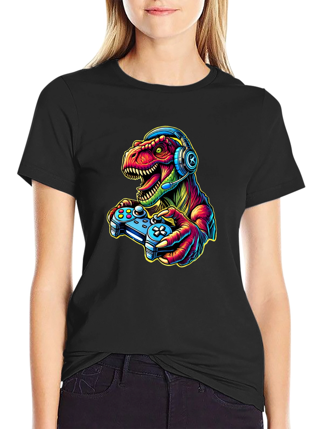 Gamer Dinosaur T-Shirt - Retro Style