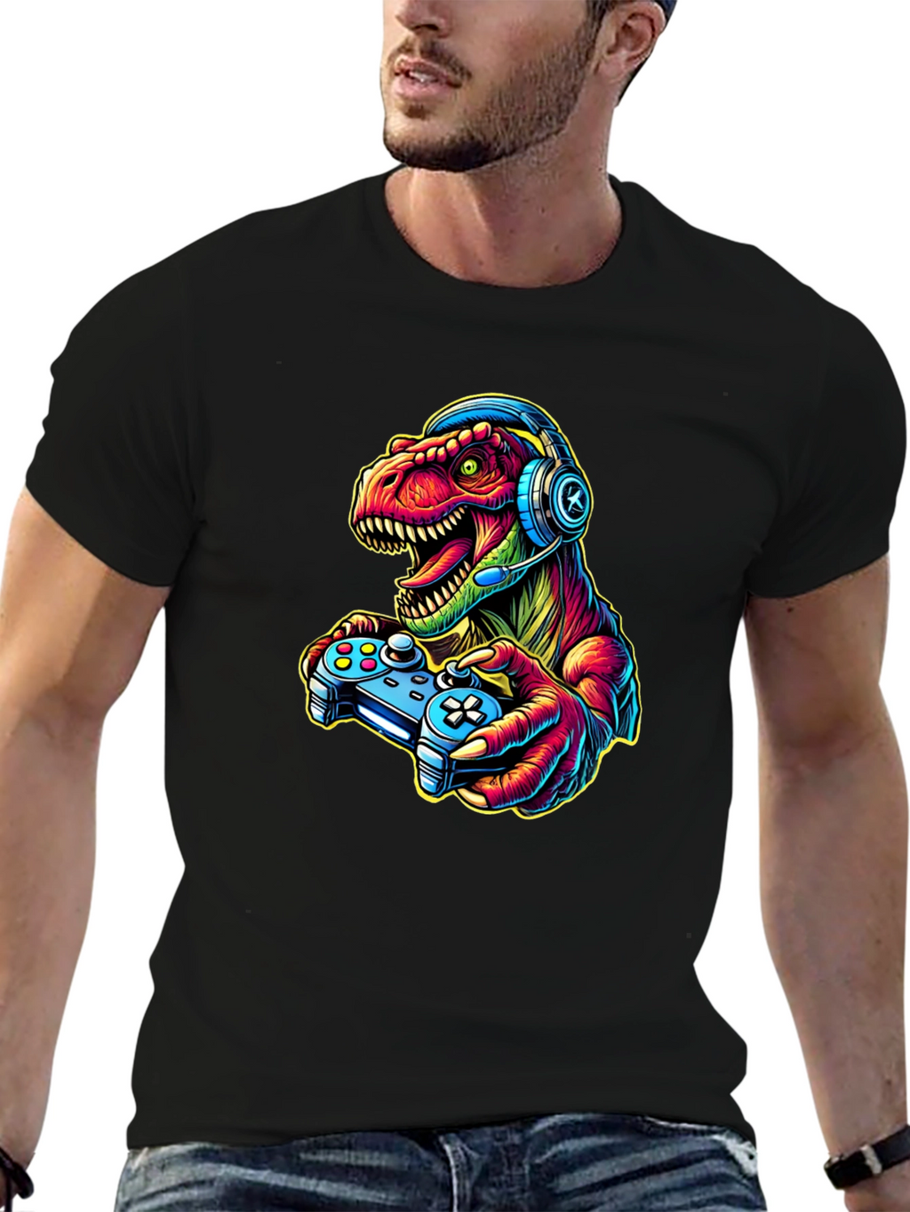 Gamer Dinosaur T-Shirt - Retro Style