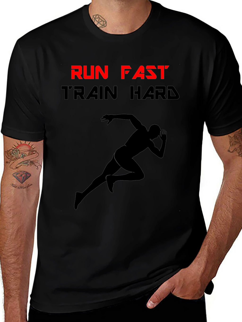 Run Fast Train Hard Black Graphic Tee