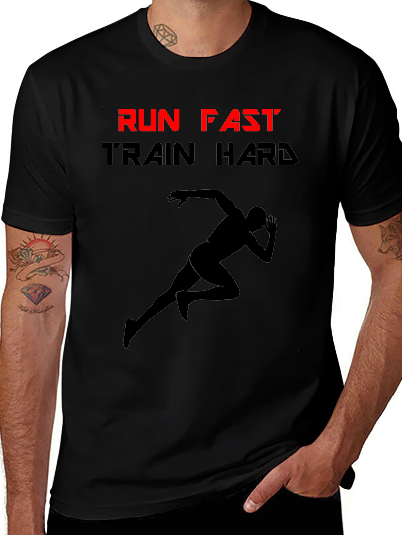Run Fast Train Hard Black Graphic Tee