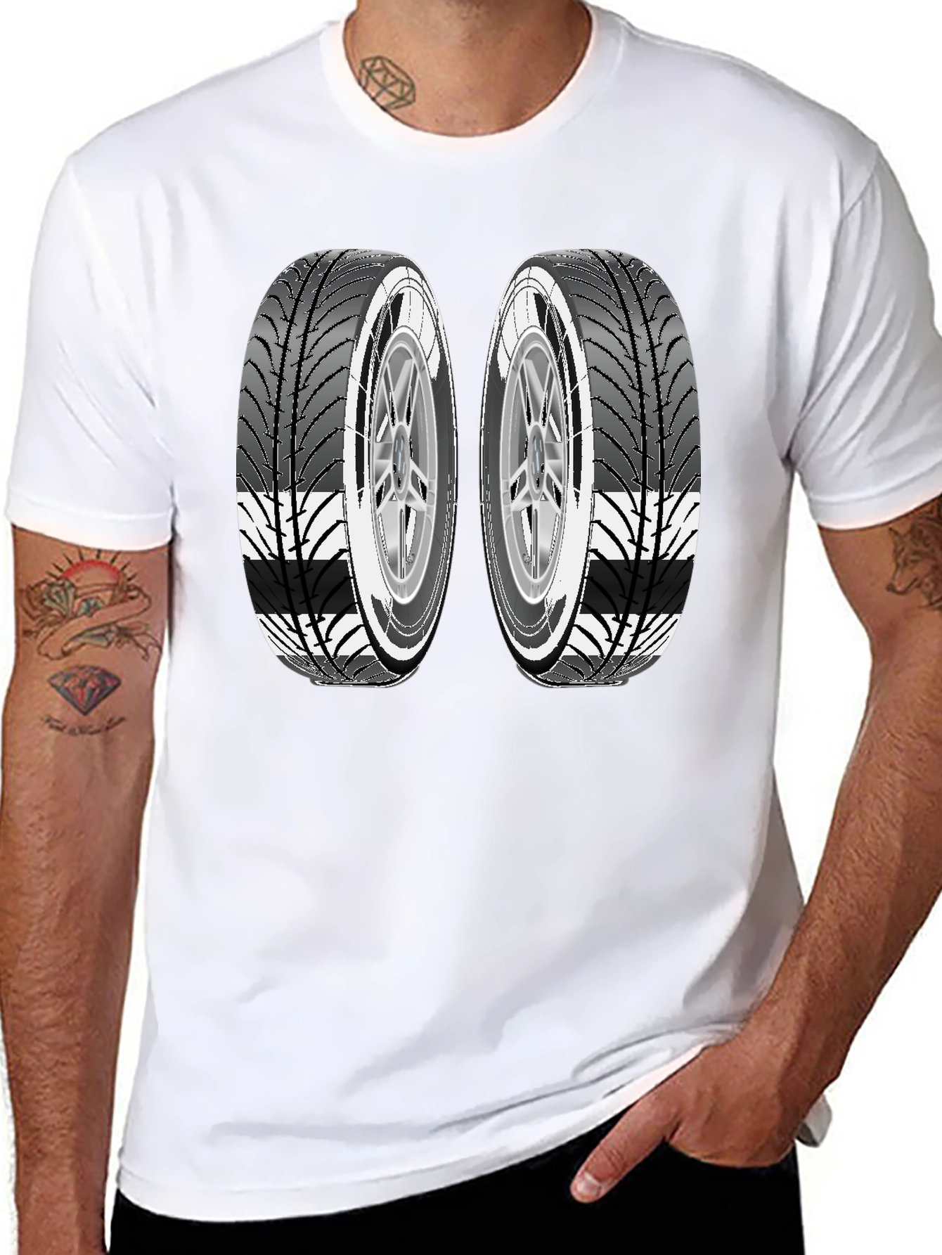Two Tires Graphic Black T-Shirt