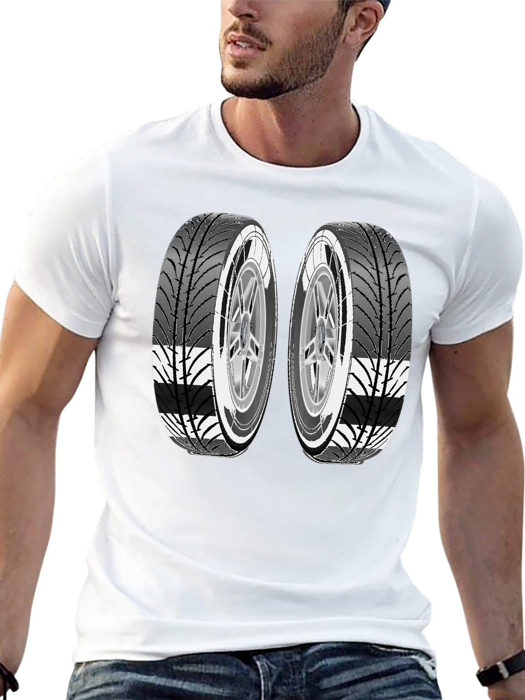 Two Tires Graphic Black T-Shirt