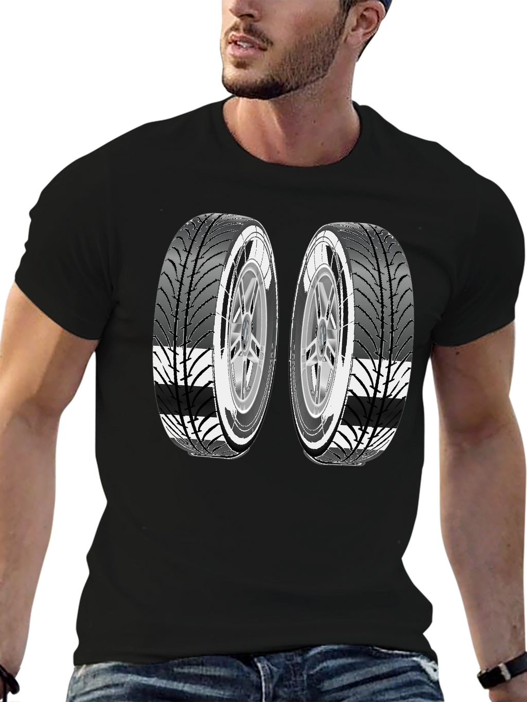 Two Tires Graphic Black T-Shirt