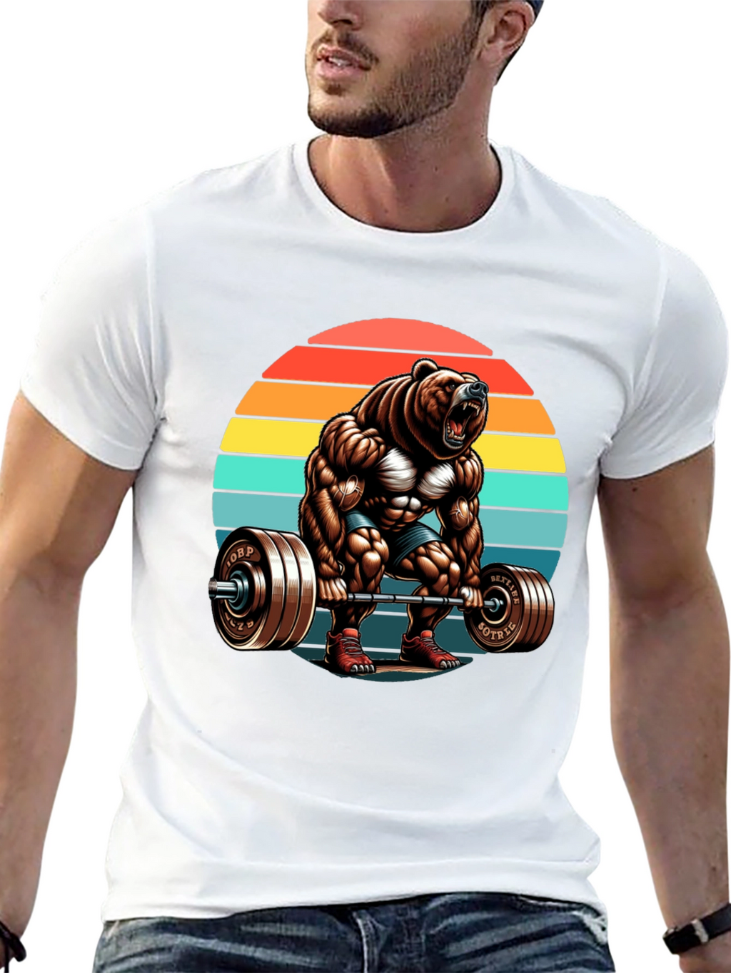 Bear Gym Lifting T-Shirt Retro Style