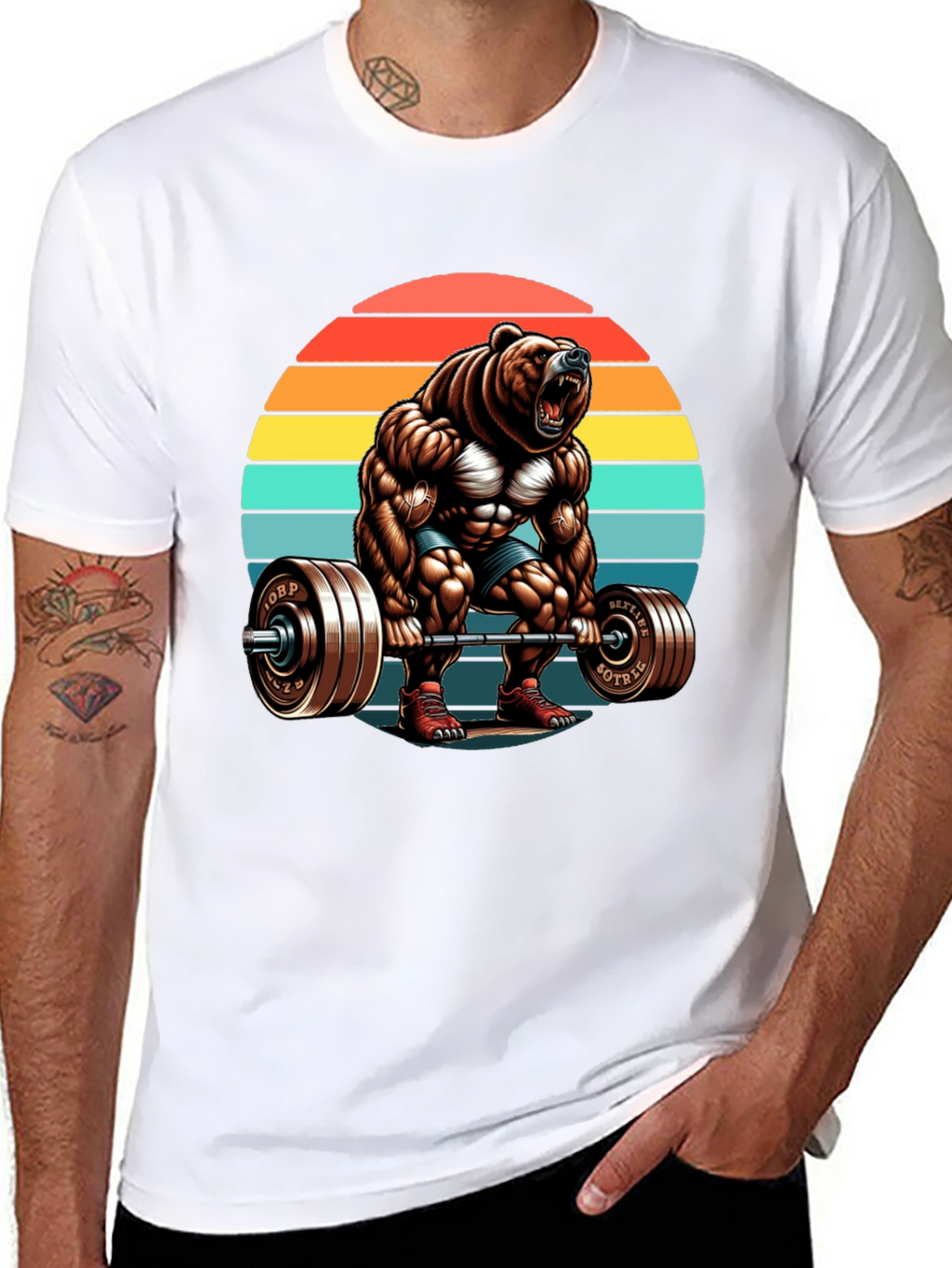 Bear Gym Lifting T-Shirt Retro Style
