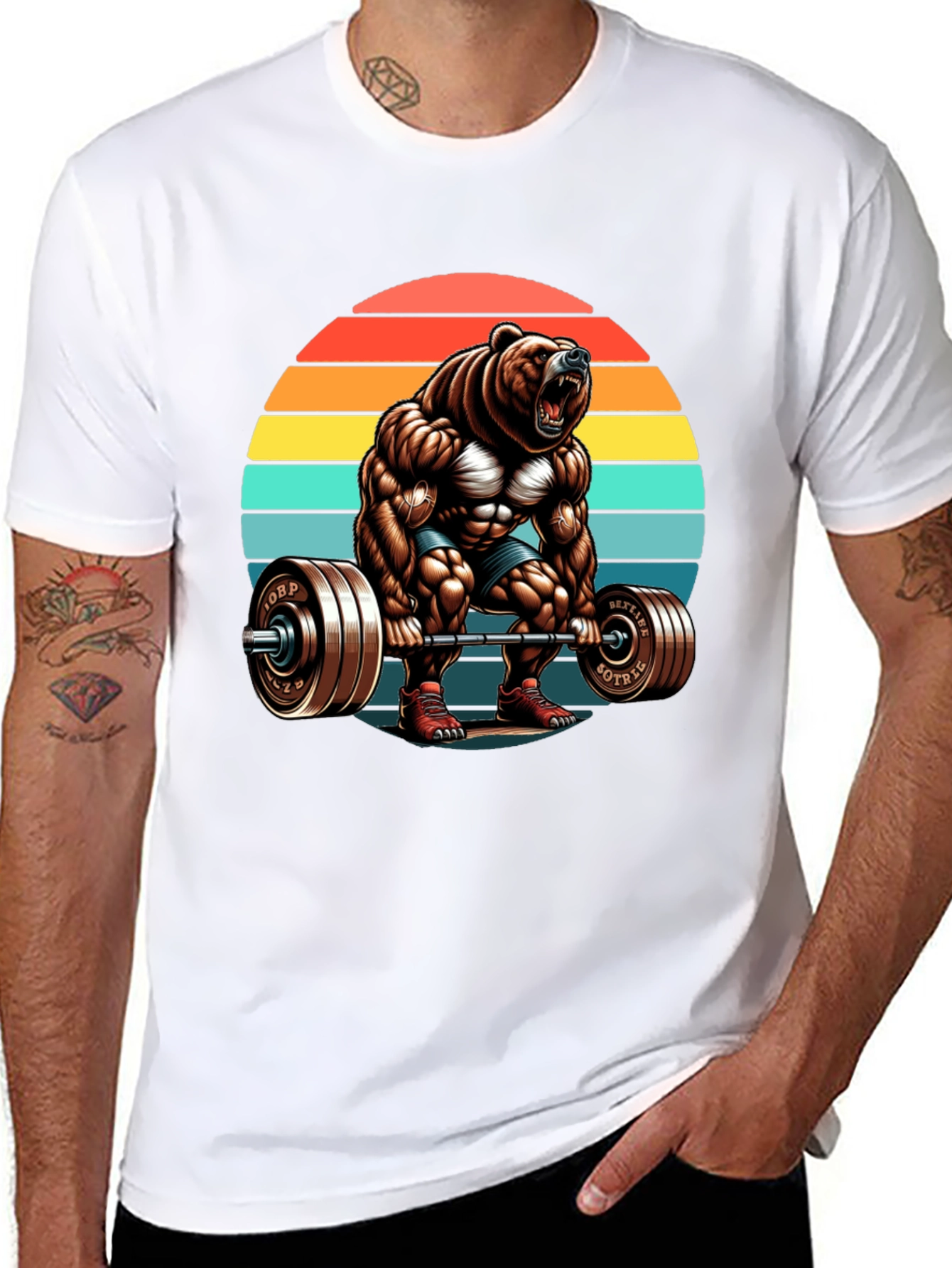 Bear Gym Lifting T-Shirt Retro Style