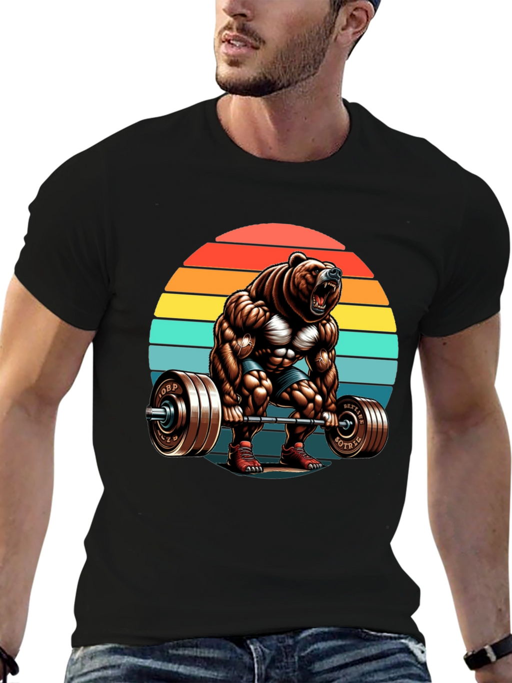Bear Gym Lifting T-Shirt Retro Style