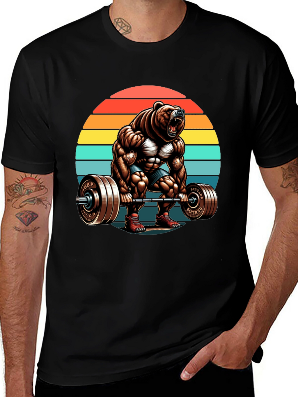 Bear Gym Lifting T-Shirt Retro Style