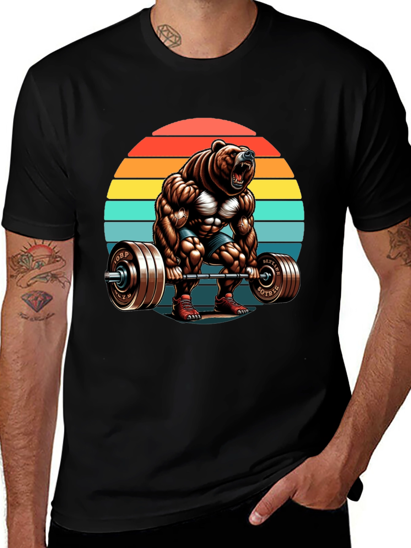 Bear Gym Lifting T-Shirt Retro Style