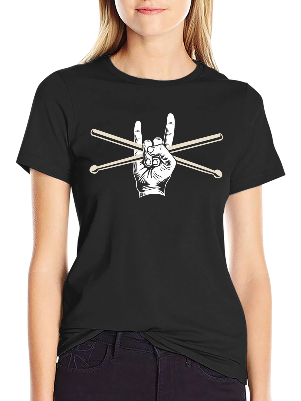 Rock On Drummer T-Shirt - Black Graphic Tee