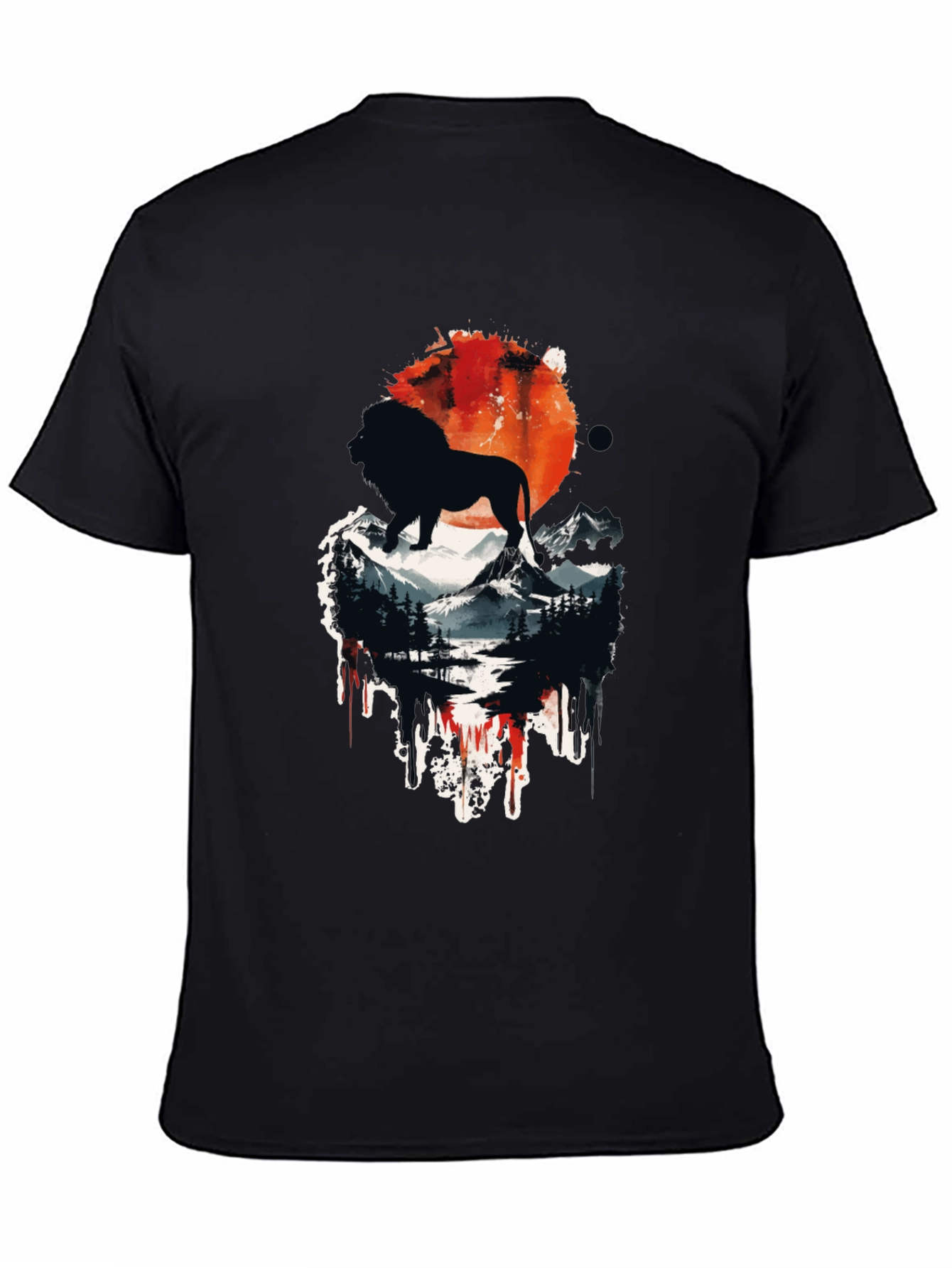 Lion Landscape Graphic Print Black T-Shirt