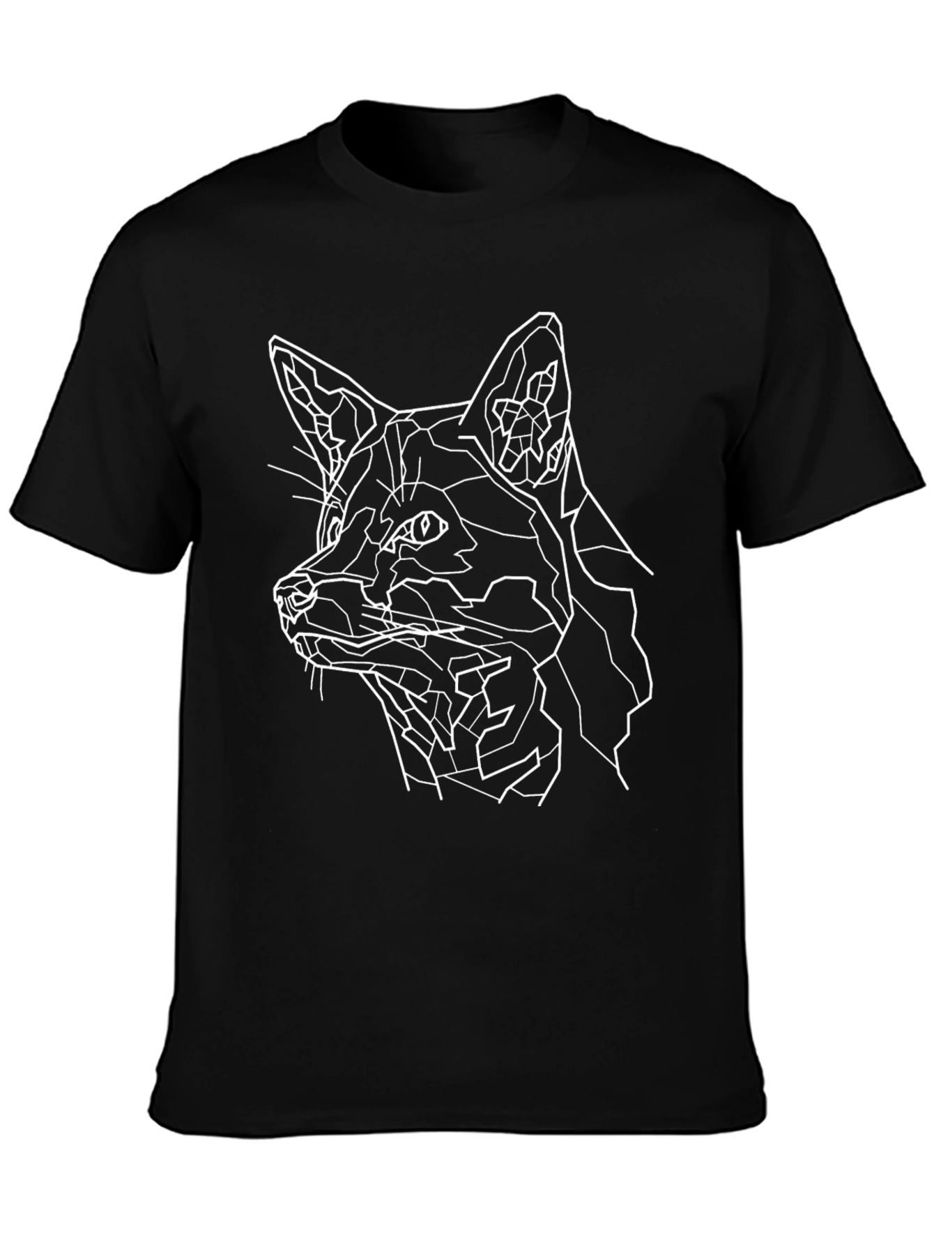 Geometric Fox Graphic Print Black T-Shirt