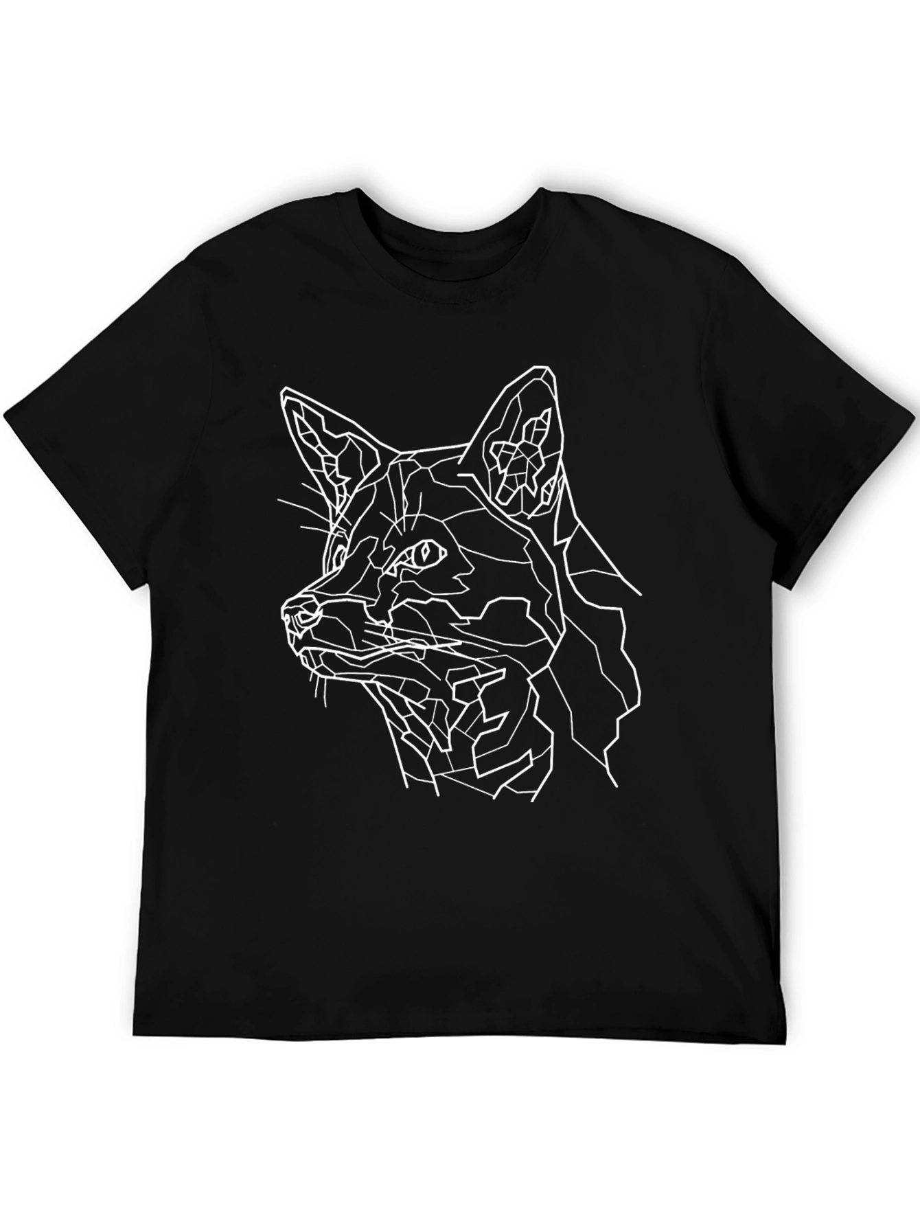 Geometric Fox Graphic Print Black T-Shirt